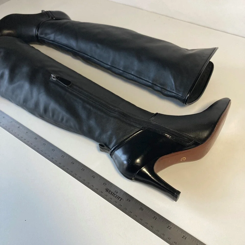 10 Crosby Derek Lam Pointy Over The Knee Black Leather Heel Boot Women 7 RP$650
